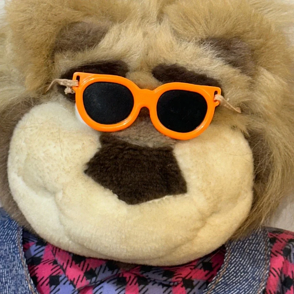 Vintage Bubba Lion Plush 80s 90s Retro Denim Overalls Orange Sunglasses Untested